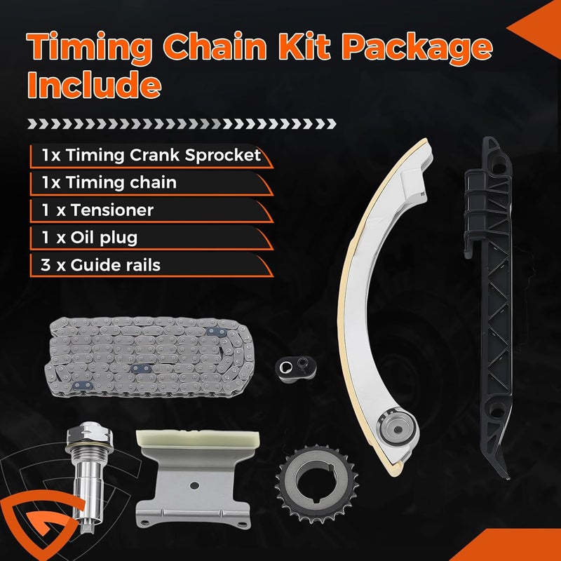 GEARCESS Engine Timing Chain Kit w/Chain Guide Rail Tensioner Sprocket fit for Chevy Equinox Captiva, fit for Buick Regal Verano, fit for GMC Terrain, fit for Pontiac, 2.0 2.2 2.4L, Replaces# 12680750 - Image 5